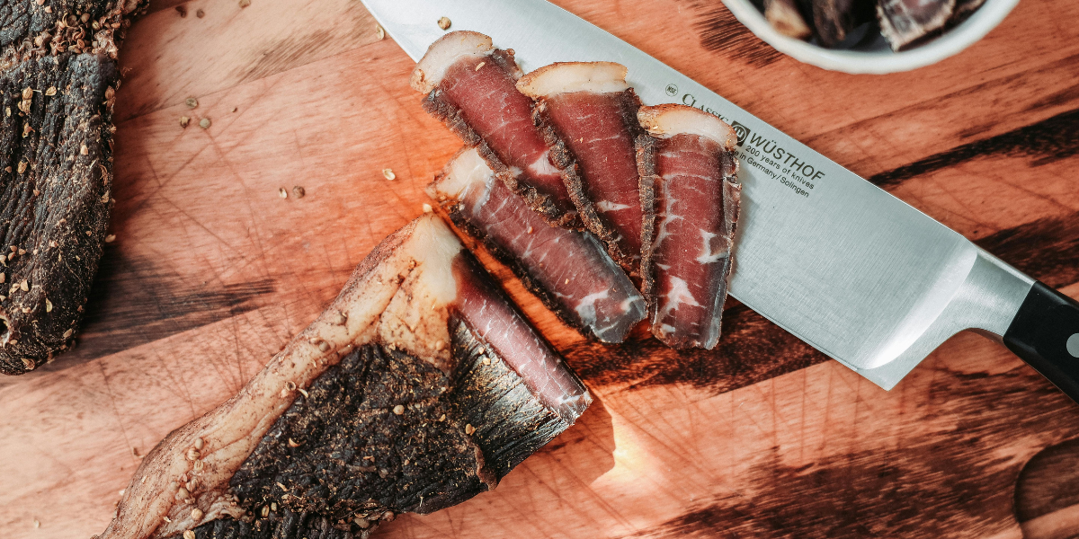 beef jerky on a cutting board